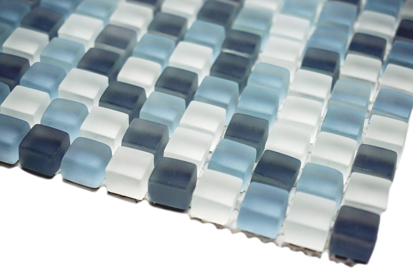 Angle view of multi colored frosted micro mosaic glass tile