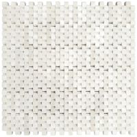 12 by 12 inch cream colored marble mosaic on a mesh backing